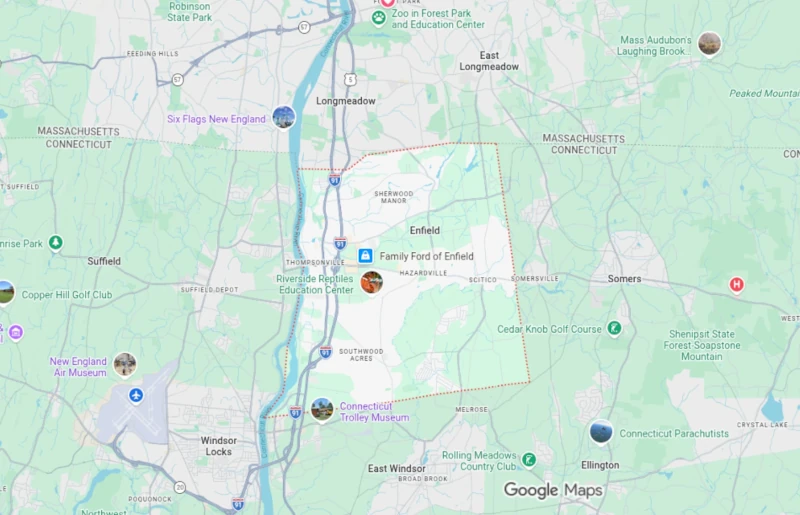 Rinaldi's Pizza - pizza delivery map for Enfield, CT