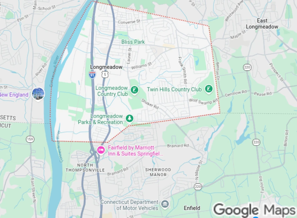 Rinaldi's Pizza - pizza delivery map for Longmeadow, MA