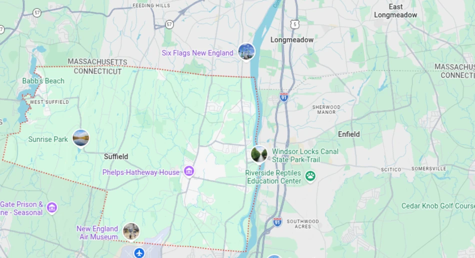 Rinaldi's Pizza - pizza delivery map for Suffield, CT
